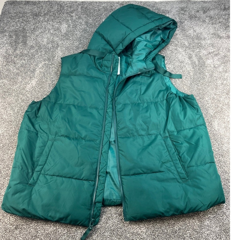 Gap ColdControl Puffer Vest Womens XL Green Pine Hooded Water Resistant